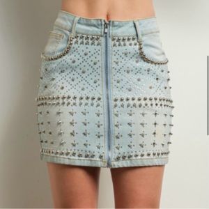 NWT Silver Studded Denim Mini Skirt